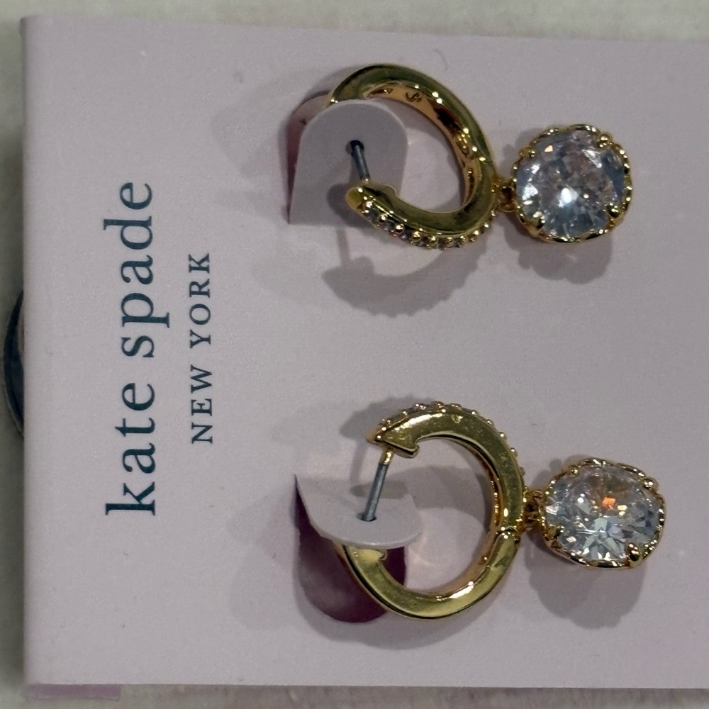 Kate Spade Gold Earrings with Clear Crystals